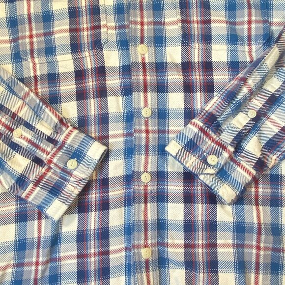 American Eagle Outfitters Mens XXL Long-Sleeve Blue Red Plaid Button-Down Shirt - Picture 3 of 9